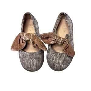 Zara Baby Dress Shoes, Girl's Mary Janes Velvet Bows, Dusty Pink/Brown, Size 24